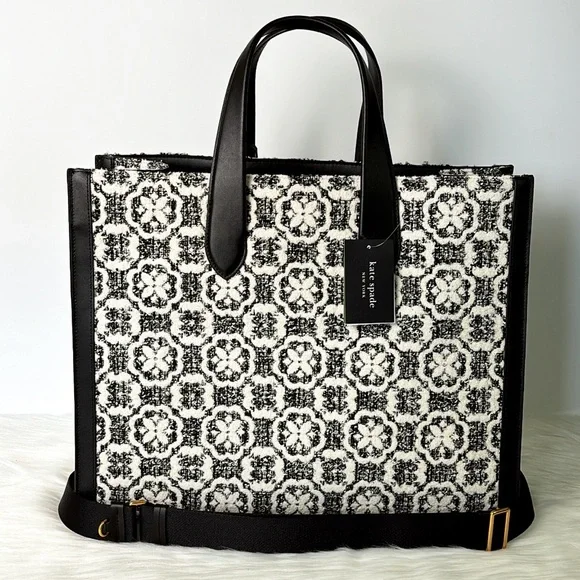 NWT Kate Spade Manhattan Spade Flower Monogram Tweed Large Tote Purse - Picture 9 of 12